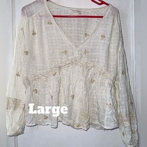 Women's Cream Embroidered Top